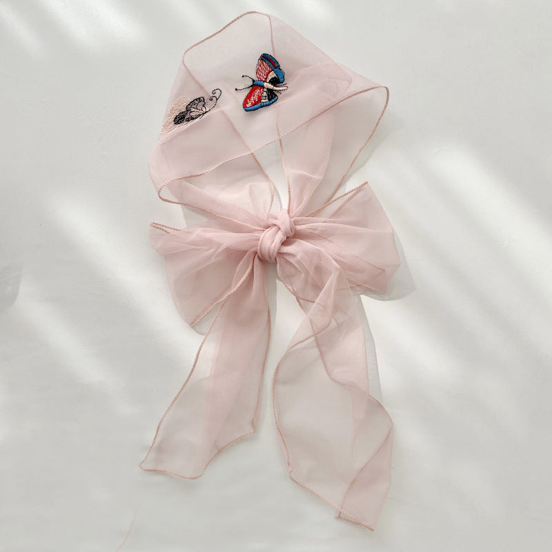 Bufanda fina de seda con mariposas bordadas de verano para mujer
