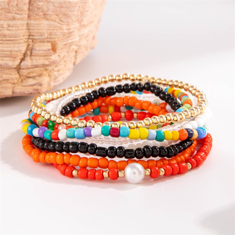 Conjunto de cadena para el pie con cuentas de arroz bohemias y conchas