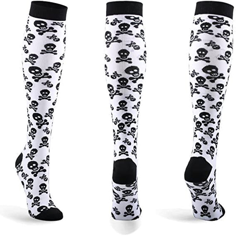 Chaussettes de sport de compression amusantes pour femmes avec motif tête de mort pour Halloween