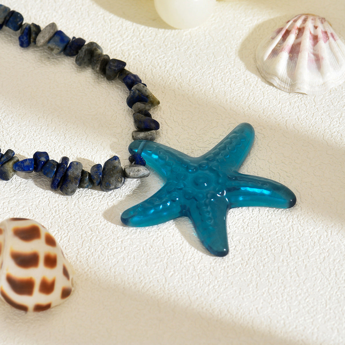 Bohemian Natural Gravel Beaded Starfish Sea Necklace