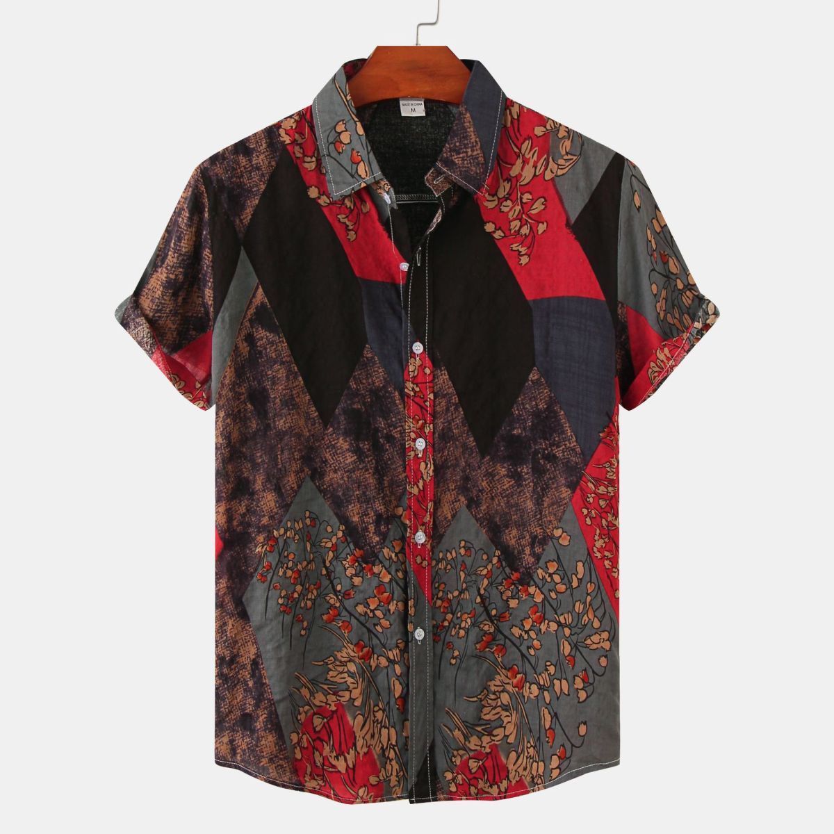 Camisa de verano para hombre con rayas y flores diminutas en 3D