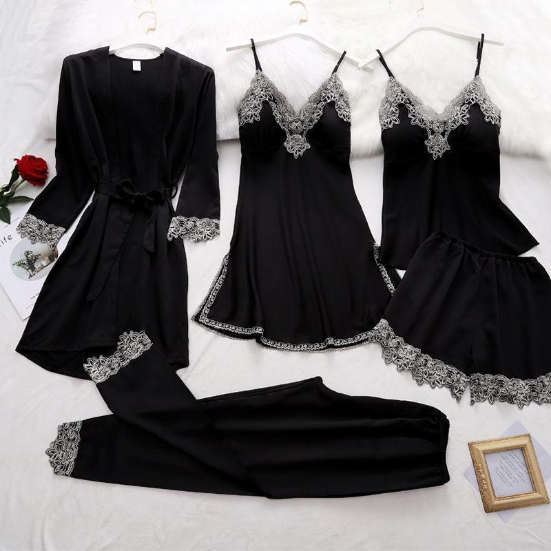 Women Elegant Edgy Color Blocking Casual Satin Pajamas Set