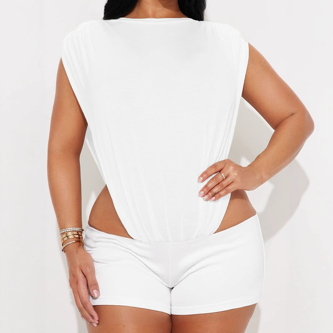 Women Fashion Sleeveless Bodysuit and Shorts Set