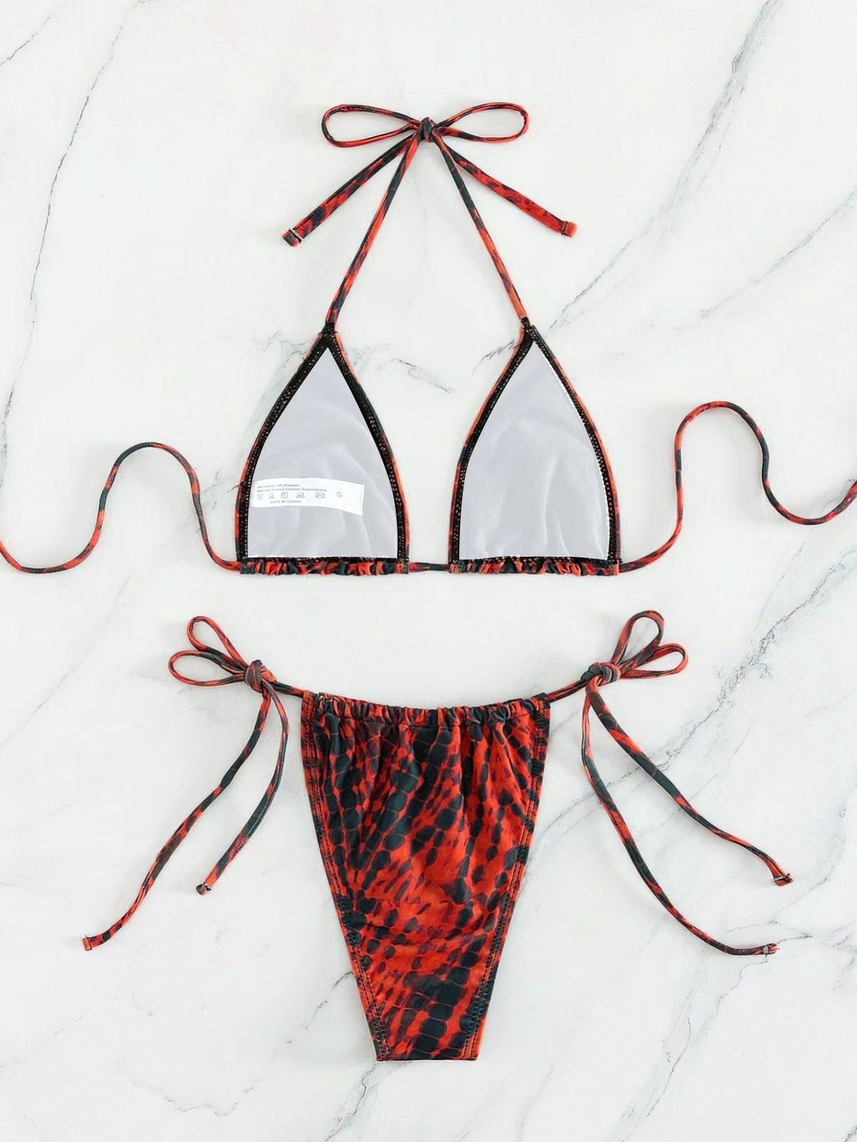 Women Sexy Retro Stripe Printed Halter-Neck Bikini Swimsuit