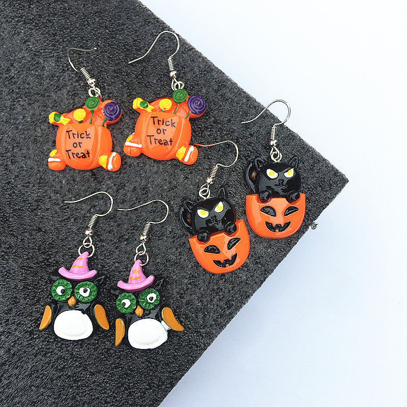 Pendientes colgantes de Halloween para mujer, divertidos, con esqueleto, fantasma, calabaza, gato y búho