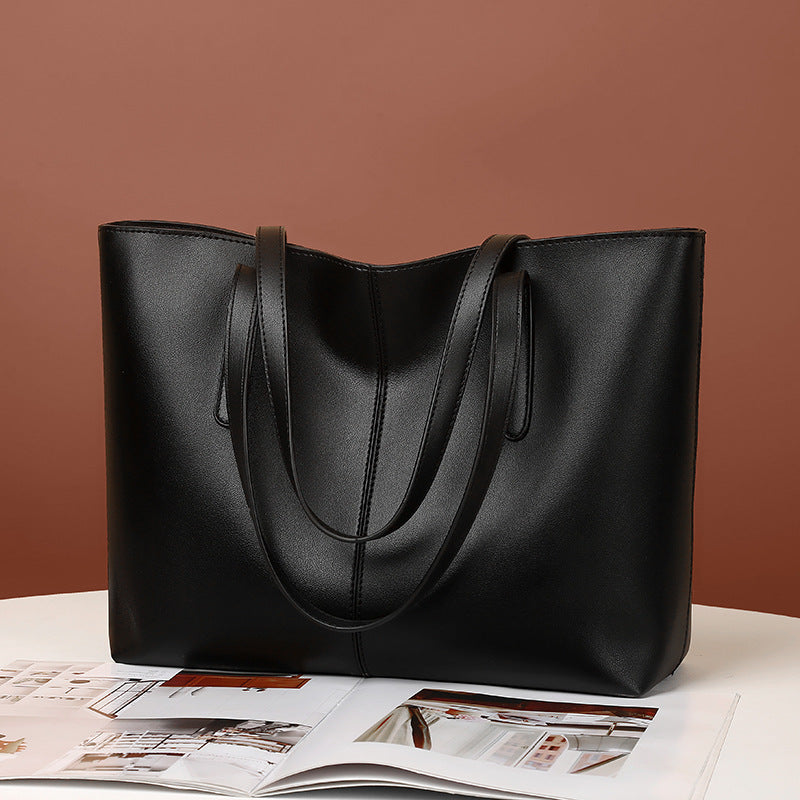 Sac fourre-tout en PU de grande capacité pour femme, couleur unie, avec fermeture éclair