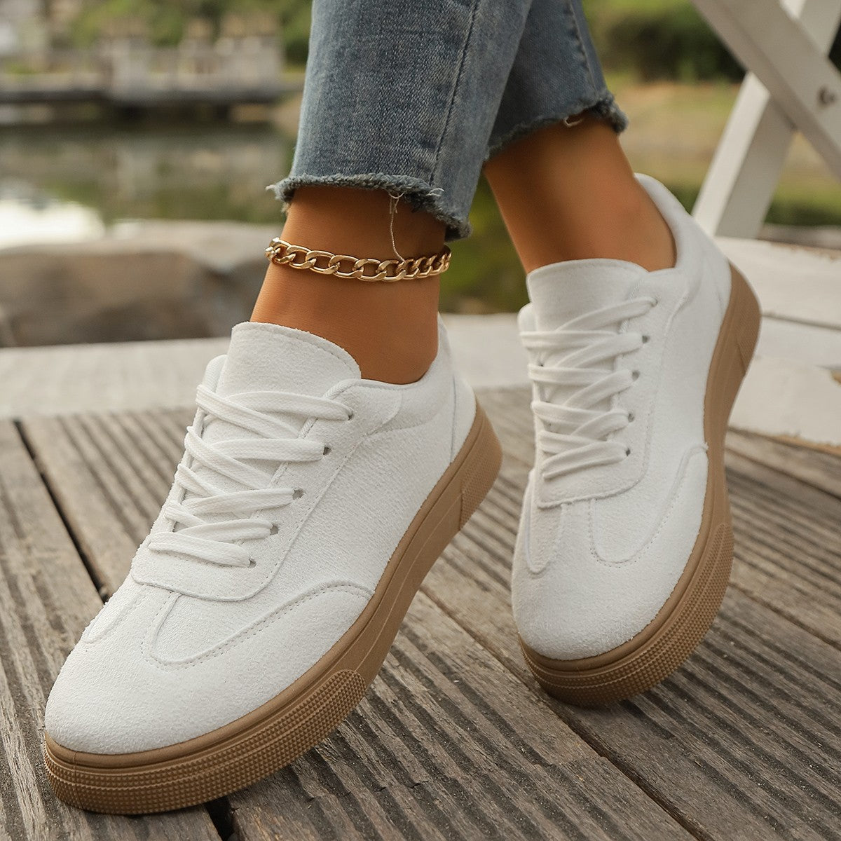 Zapatillas planas informales de ante de color liso para mujer