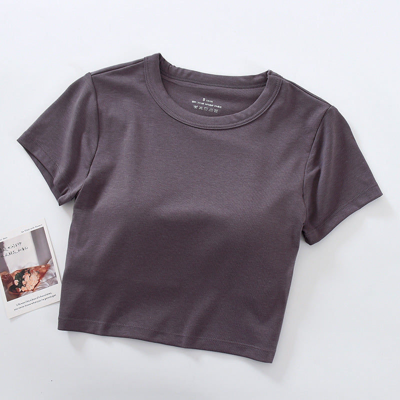 Women Fashion Solid Color Blank T-Shirt - Round Neck Short Sleeve