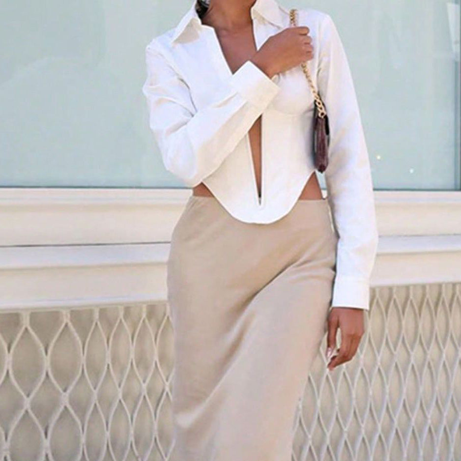 Women Fashion Sexy Irregular Deep V Lapel Blouse