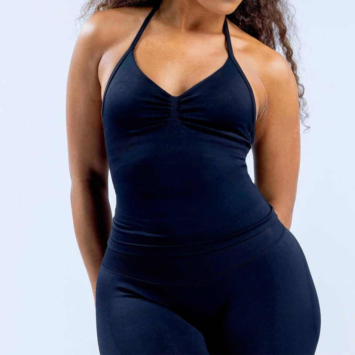 Women Fashion Solid Color Seamless Halter-Neck Yoga Top