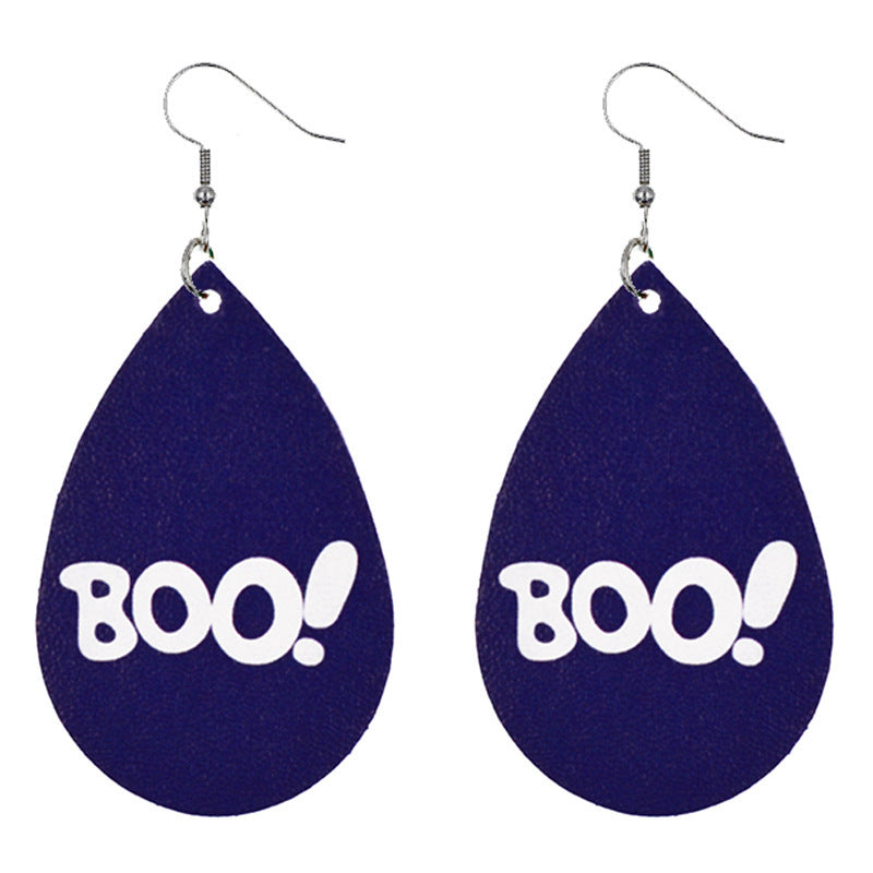 Halloween Women Funny Pumpkin Ghost Leather Earrings