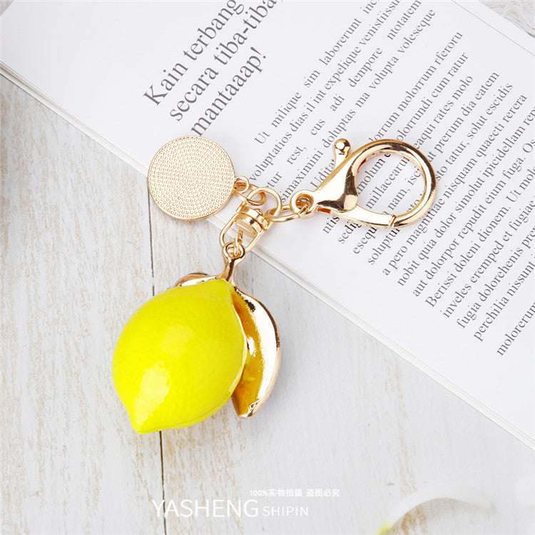 Creative Alloy Rhinestone Lemon Key Chain