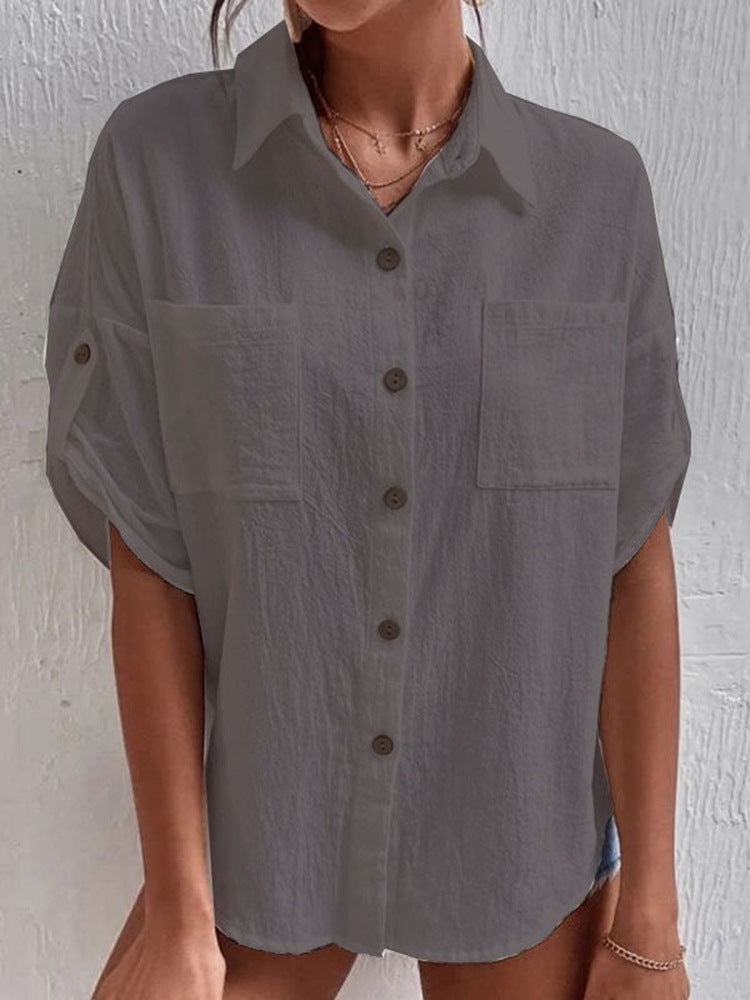 Blusas de lino y algodón de color liso a la moda para mujer