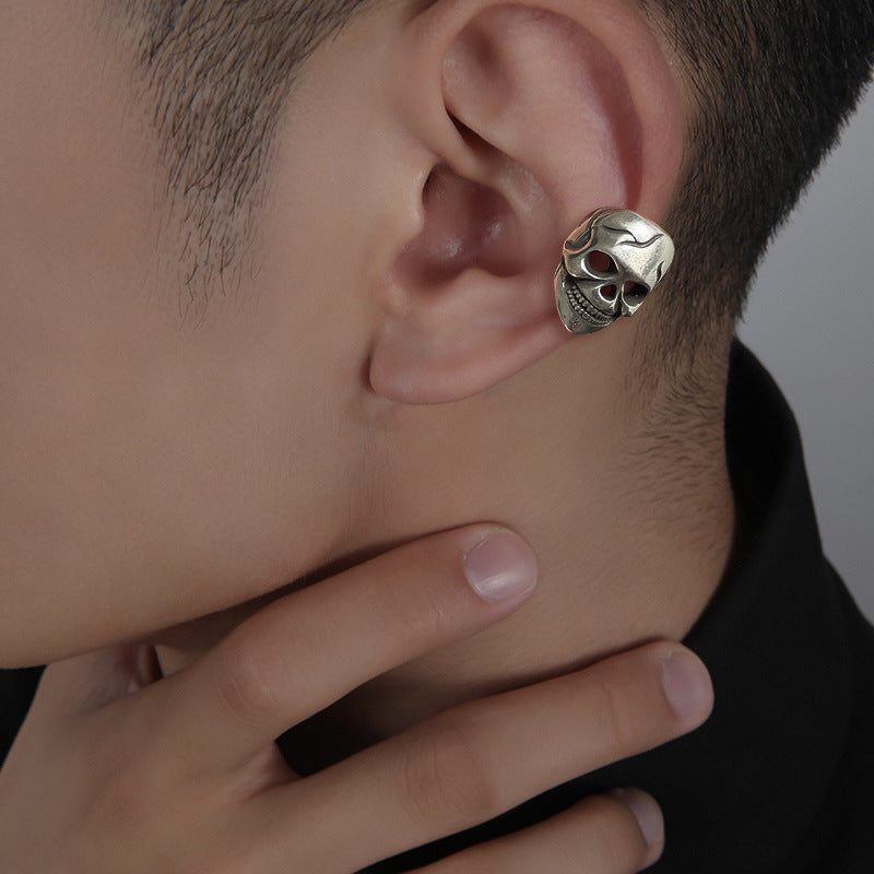 Clip de oreja de cobre con forma de calavera para Halloween para hombre