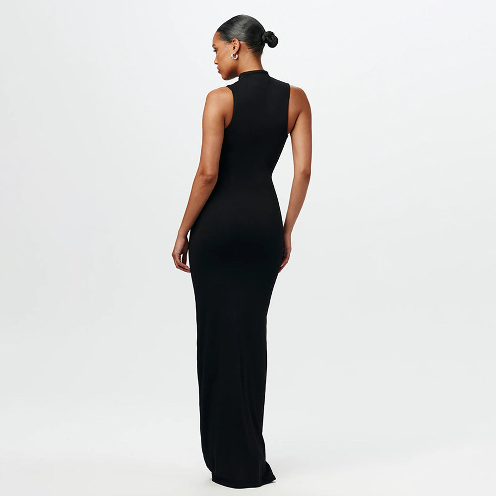 Women Fashion Sexy Solid Color Round Neck Dress