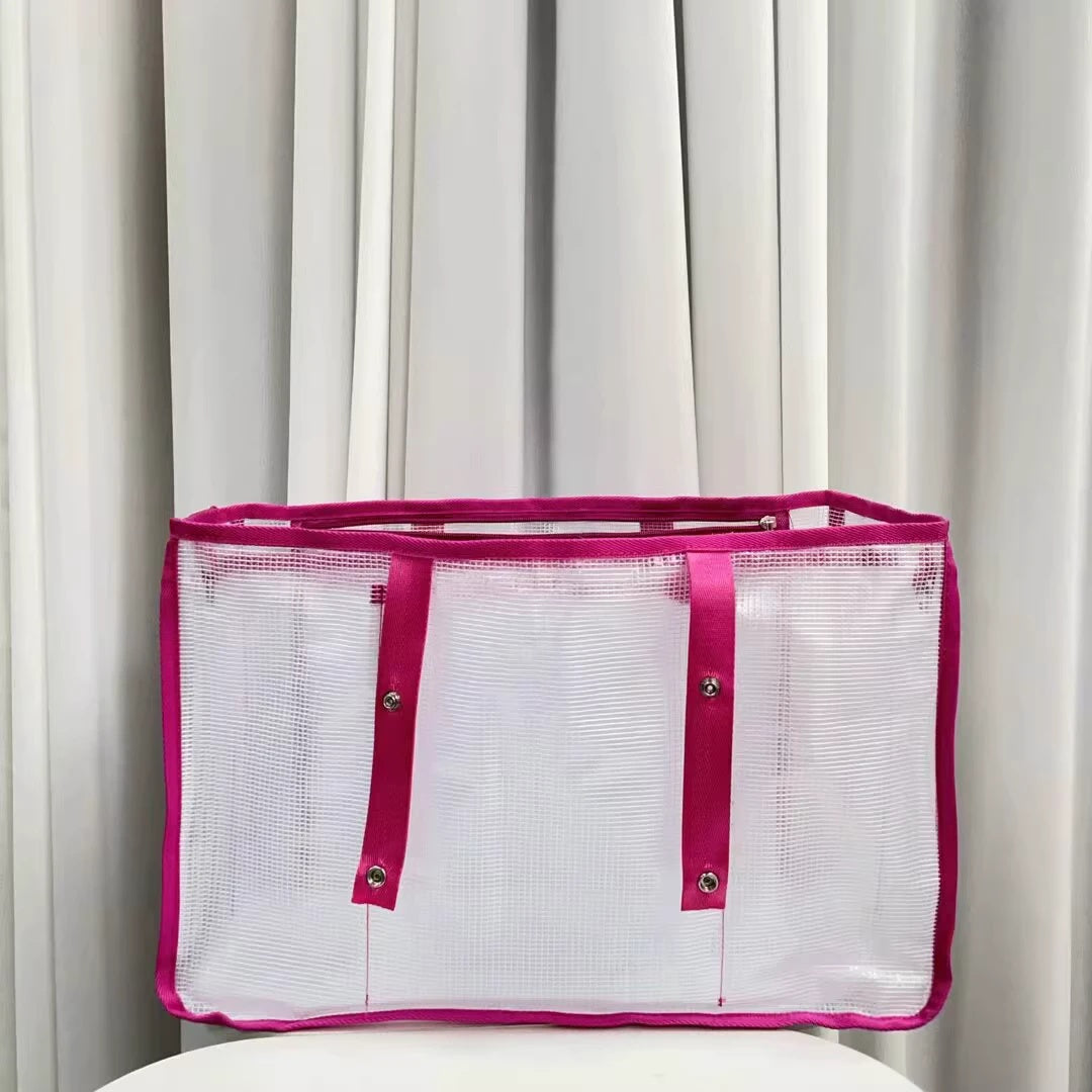Sac de plage en maille - Sac de rangement gris et rose