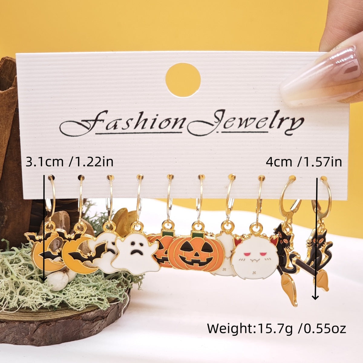 Pendientes creativos de calabaza fantasma demonio de Halloween con aceite