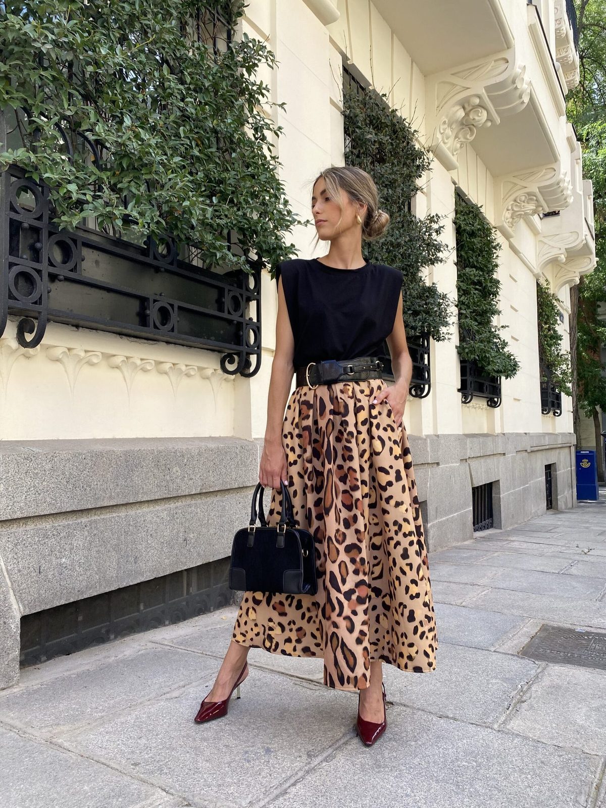 Falda larga elegante con estampado de leopardo para mujer