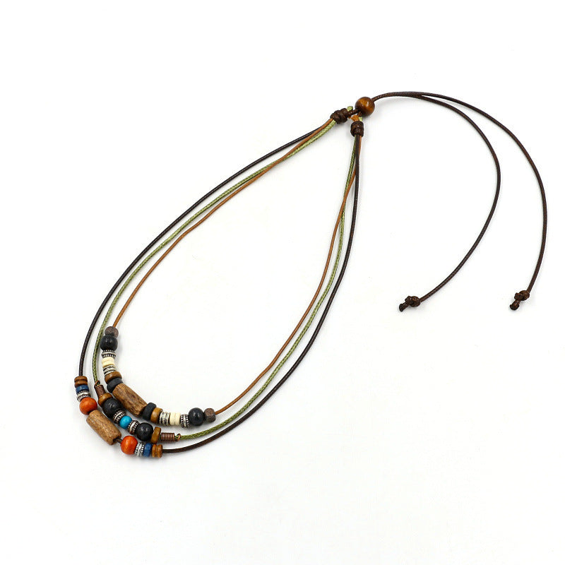 Collar bohemio de cuentas de madera multicolor para mujer