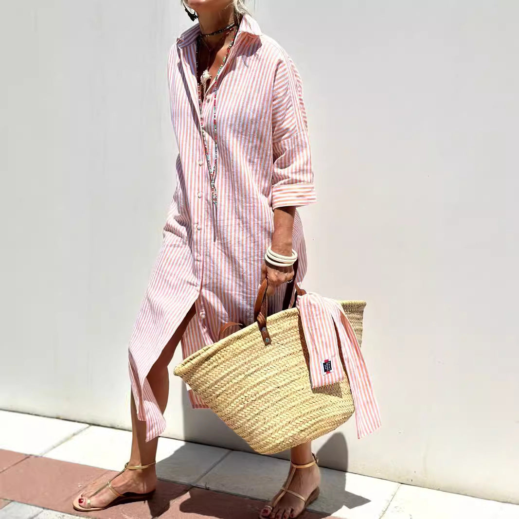 Women Casual Printed Single-Breasted Shirt Dress
