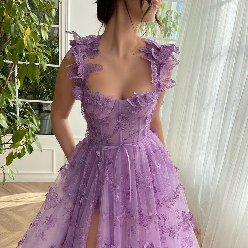 Vestido de fiesta elegante con abertura de encaje para mujer