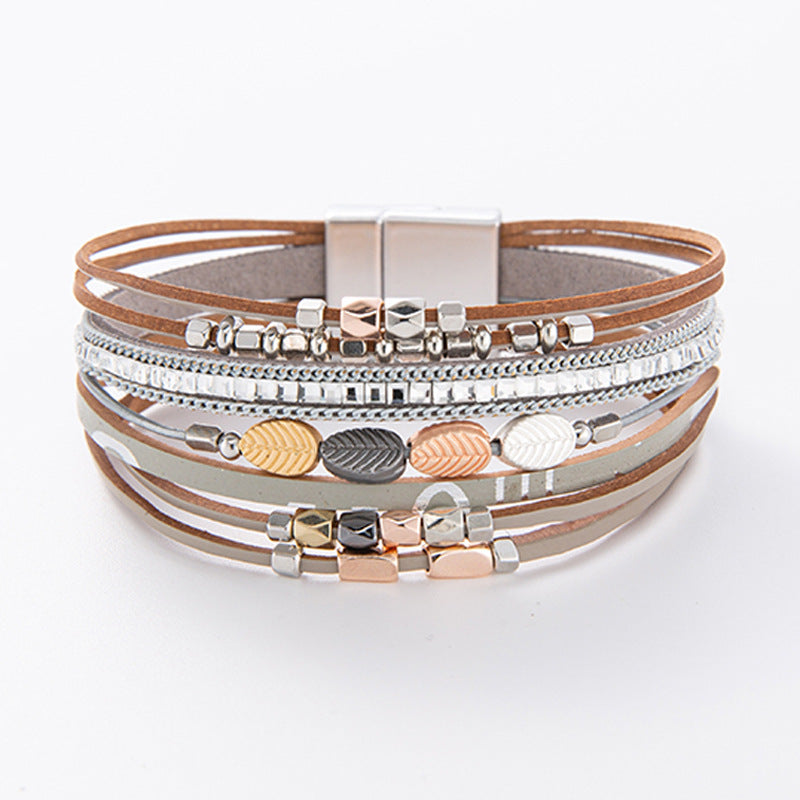 Bohemian Leather Multi-Layer Beaded Bracelet