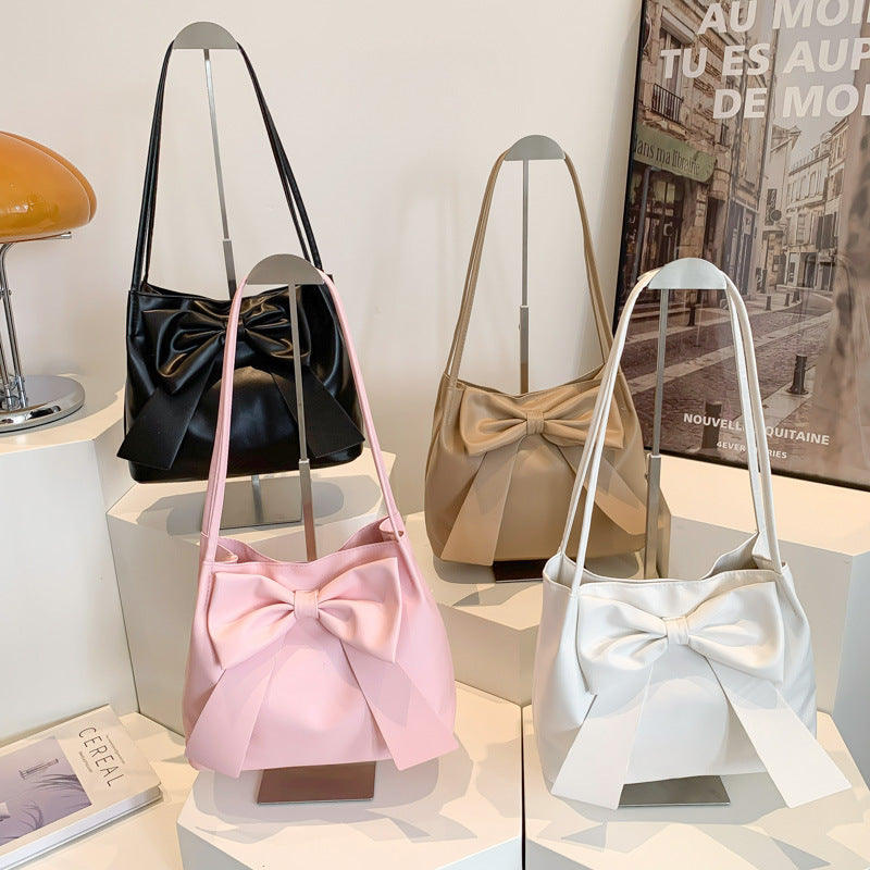 Bolso tote con lazo de color sólido de gran capacidad a la moda para mujer