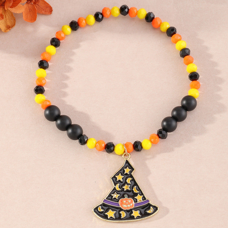 Pulsera unisex retro de cuentas naranjas con diseño de calabaza de Halloween
