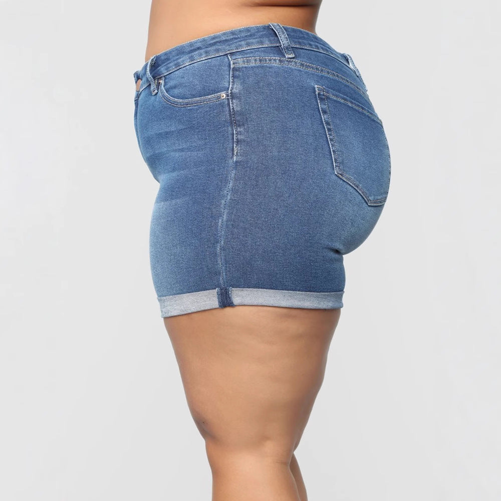 Women Fashion Casual Plus Size Stretch Denim Shorts