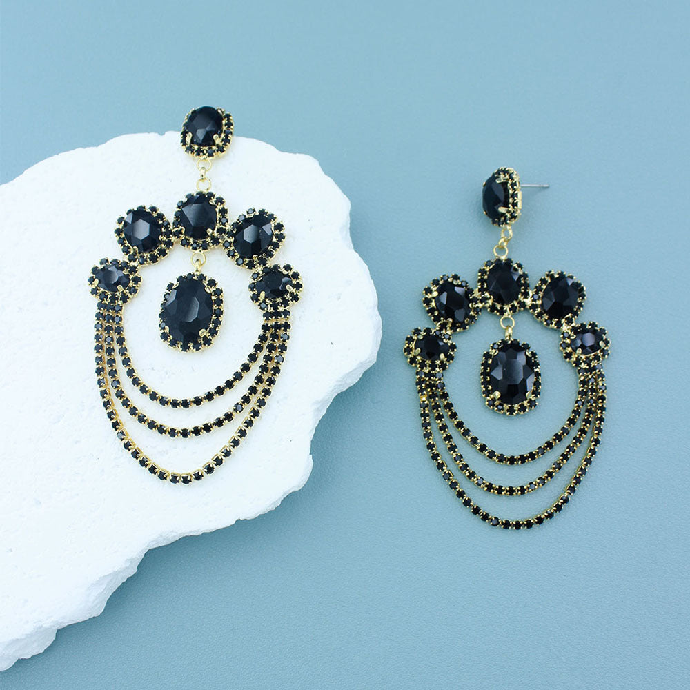 Women Fashion Exaggerated Multi-Layer Rhinestone Earrings