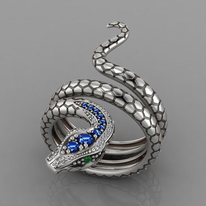 Bague de fête en python avec strass bleus rétro pour femme