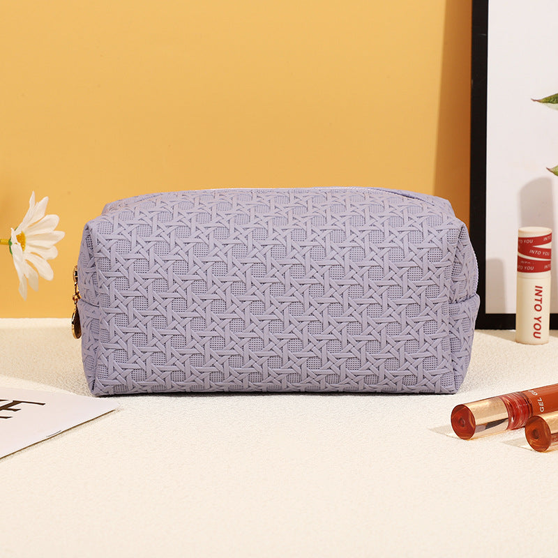Bolsa de cosméticos sencilla de cuero de color sólido