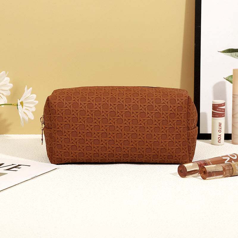 Bolsa de cosméticos sencilla de cuero de color sólido