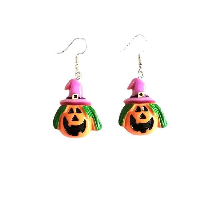 Pendientes colgantes de calabaza de resina de Halloween para mujer