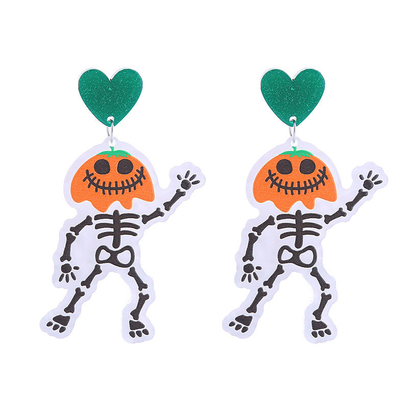 Halloween Women Funny Creative Acrylic Pumpkin Skeleton Ghost Earrings