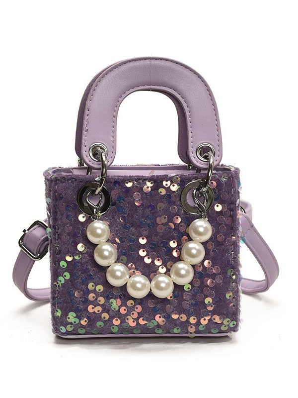 Mini bolso bandolera de verano con lentejuelas brillantes y correa de perlas