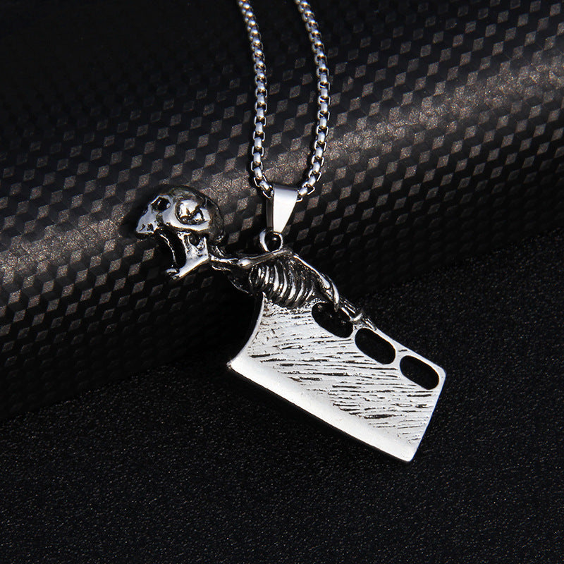 Collar unisex de Halloween con cruz de pez, calavera y mano de diablo