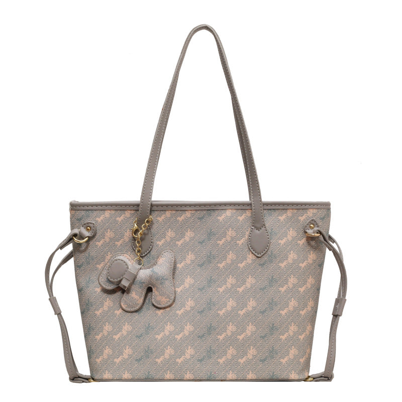Bolso de mano de PU de gran capacidad con estampado retro a la moda para mujer para uso diario
