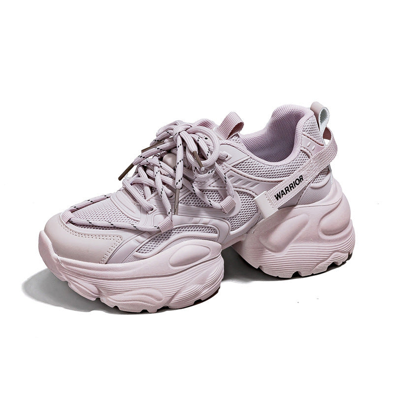 Zapatillas informales de malla y cuero con suela gruesa para mujer