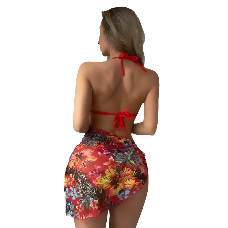 Women's Print Bikini Three-Piece Swimsuit Set