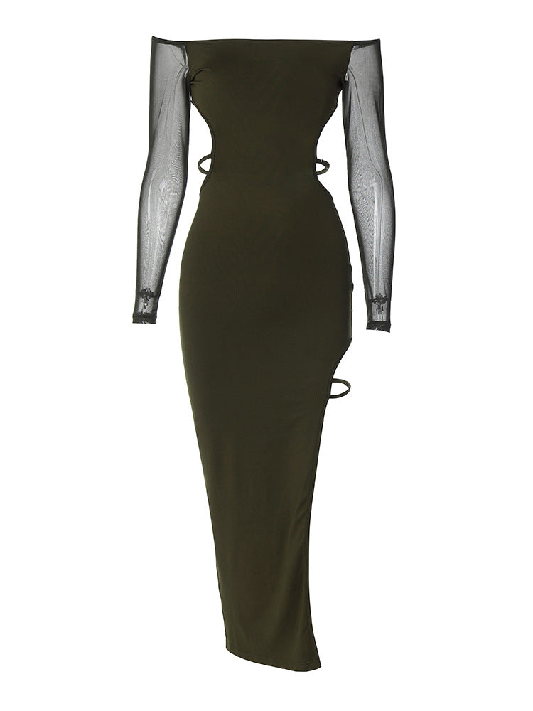 Women Fashion Off Shoulder Backless Long Sleeve Dress