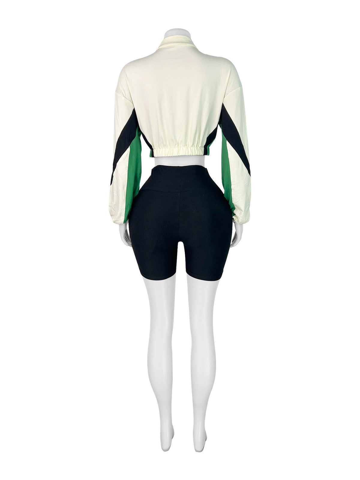 Women Contrast Color Zipper Long-Sleeved Skinny Sports Set