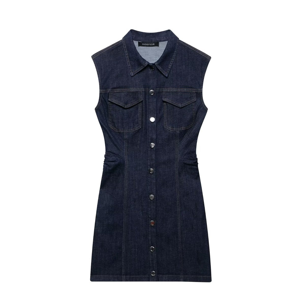 Vestido mini plisado de mezclilla sin mangas para mujer