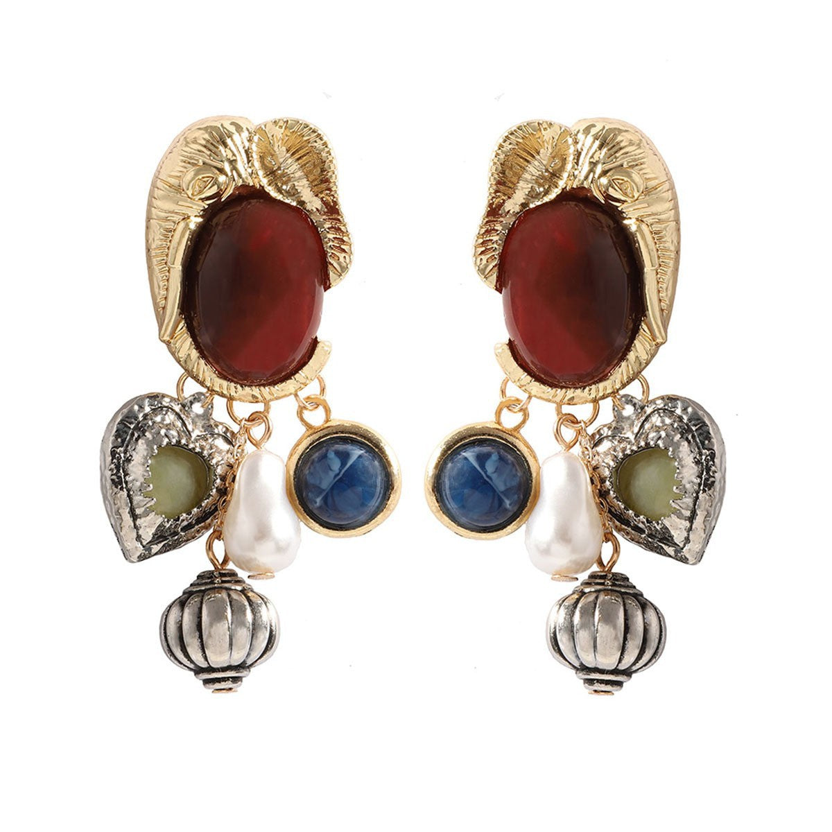 Pendientes retro de imitación de perla con forma de animal para mujer