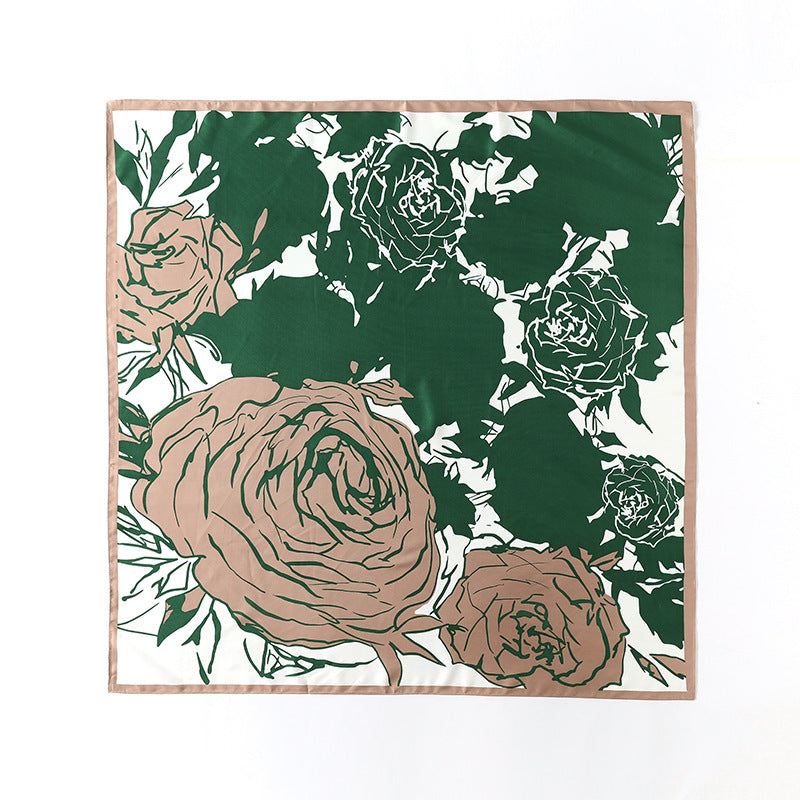 Bufanda cuadrada de seda con estampado de flores vintage de primavera para mujer