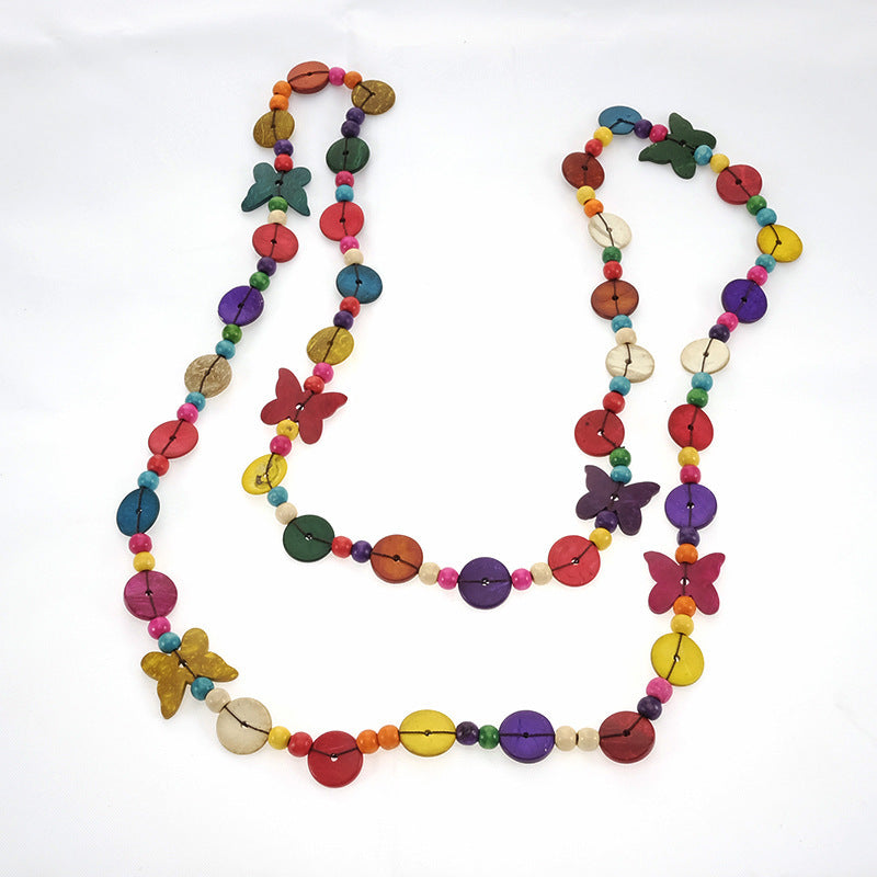 Collar largo bohemio de cuentas de madera tejidas para mujer