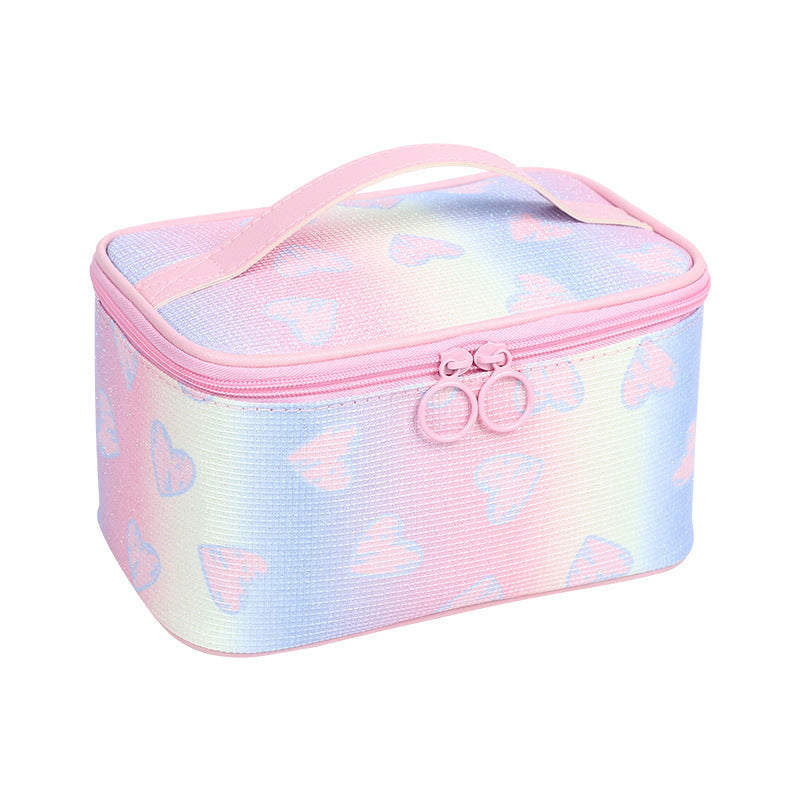Bolsa de cosméticos con corazón arcoíris y degradado brillante