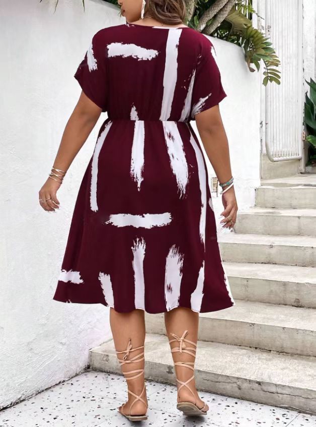 Plus Size Casual Printed V-Neck Dress