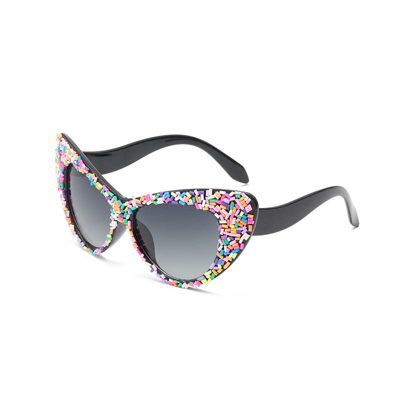 Gafas de sol de ojo de gato con diamantes de imitación y montura de PC para mujer