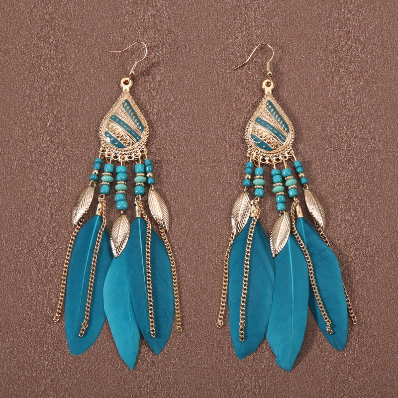 Bohemian Ethnic Style Retro Tassel Feather Earrings